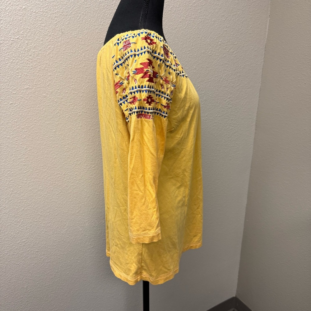 Cowgirl Tuff Co Yellow Embroidered Western Boho Aztec Off Shoulder Top L - Picture 6 of 9